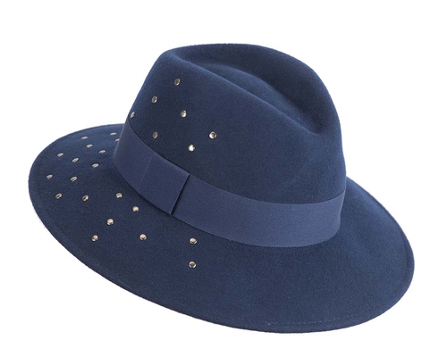 Exclusive wide brim navy fedora felt hat