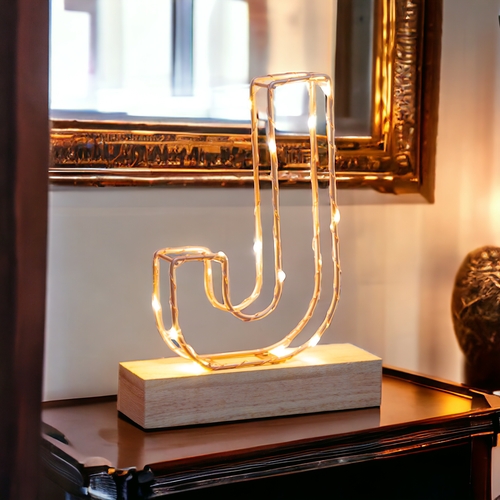 Light Up Letter J Wire Frame Copper Rose Gold Alphabet Light