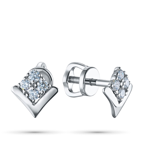 Sterling Silver Earring Studs with 8 Round-Cut Lab-Created Diamonds