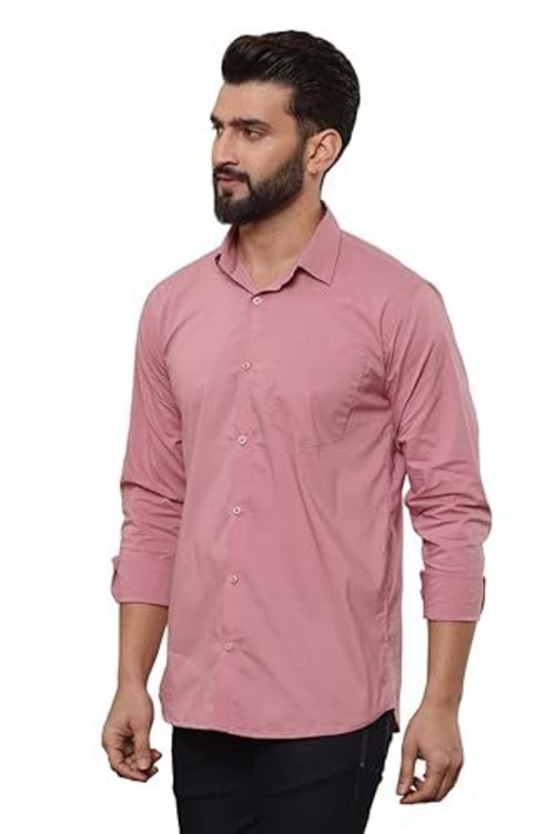 Solid Regular Fit Cotton Casual Shirt with Spread Collar & Full
