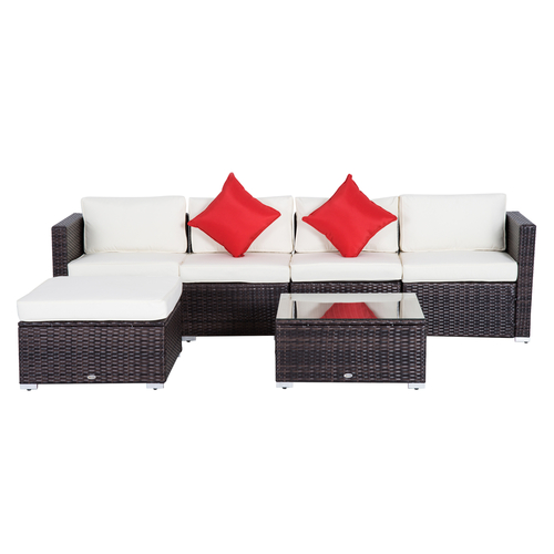 Outsunny 6pc Patio Rattan Wicker Set Outdoor Sectional Furniture