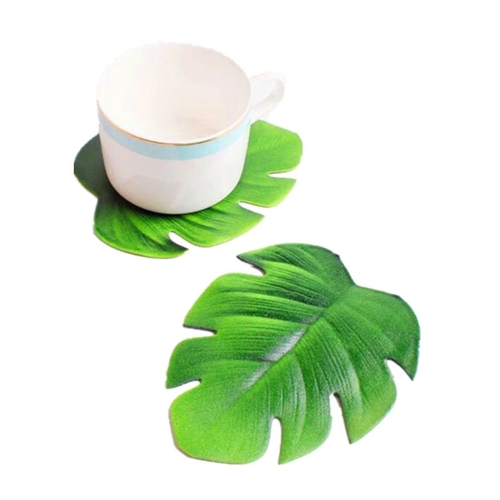 6pc Tropical Artificial Palm Leaves EVA Coasters Cup Bowl Pad Mat