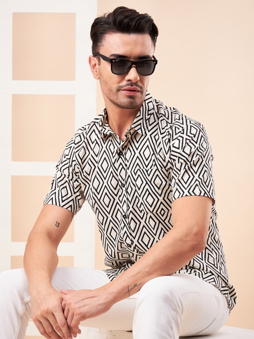 Abstract Black Pattern Print Half Sleeve Shirt   (Size-S)