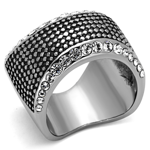 Men High Polished Stainless Steel Ring with Top Grade Crystal in Clear