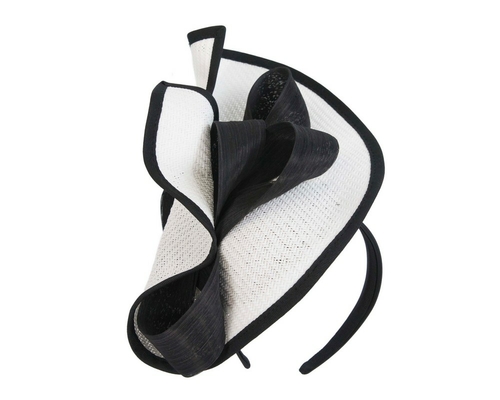 Large white & black Fillies Collection racing fascinator with bow