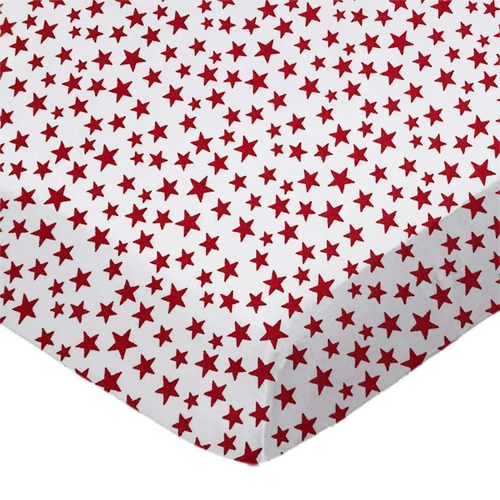 SheetWorld Fitted Moses Basket Sheet - 100% Cotton Woven - Red Stars,