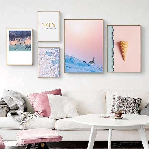 Nordic Snow Sunset Landscape Wall Art