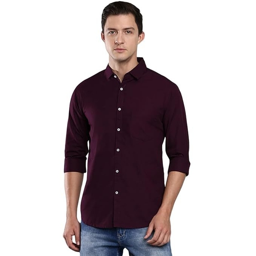Men's Solid Slim Fit Cotton Casual Shirt SIZE-L COLOR-PURPLE