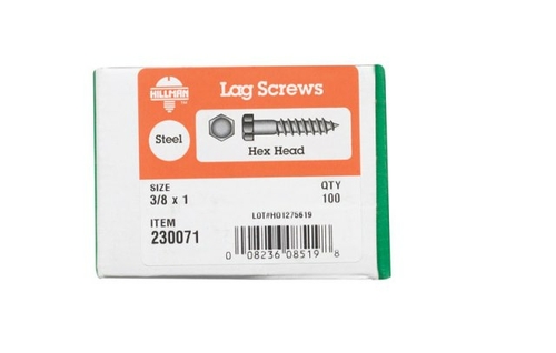 Hillman 230071 0.375 x 1 in. Lag Screw Hex Head Zinc Plated