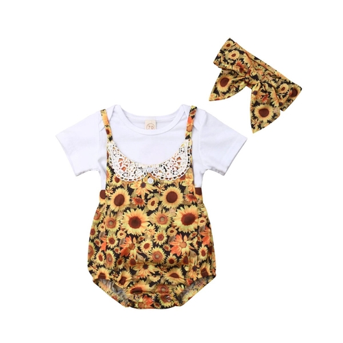 0 18M Baby 3Pcs Sunflower Clothes Sets Cute