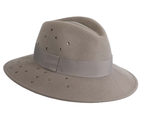 Exclusive wide brim grey fedora felt hat