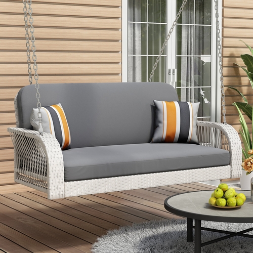 PE Wicker Porch Swing, 2-Seater Hanging Bench With Chains, Patio