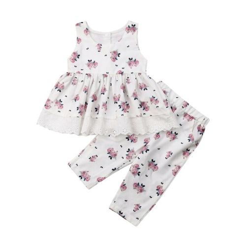 2pcs Kids Baby Girls Summer Outfits Lace Tops