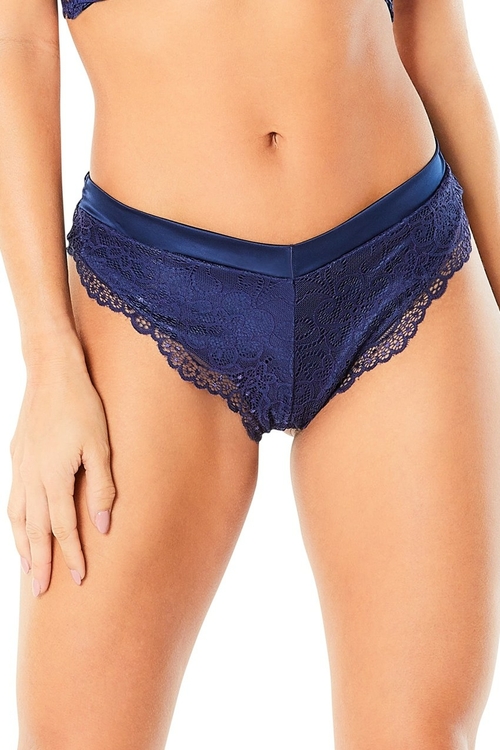 High Leg Lined Thong With Crossing Back Straps - Estate Blue - Large