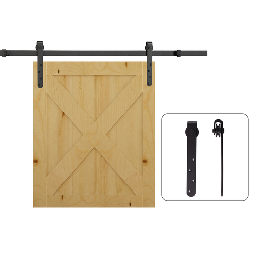 HOMCOM Antique Cabinet Sliding Barn 6FT Wood Door Hardware Kit Closet