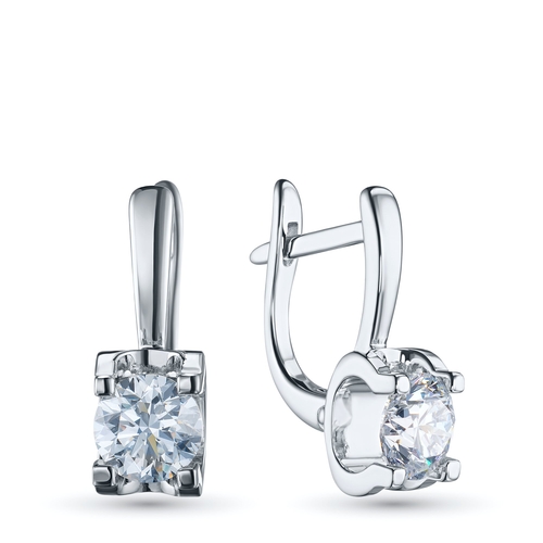 14K White Gold Earrings with 2 Round-Cut Lab-Created Diamonds 1.52