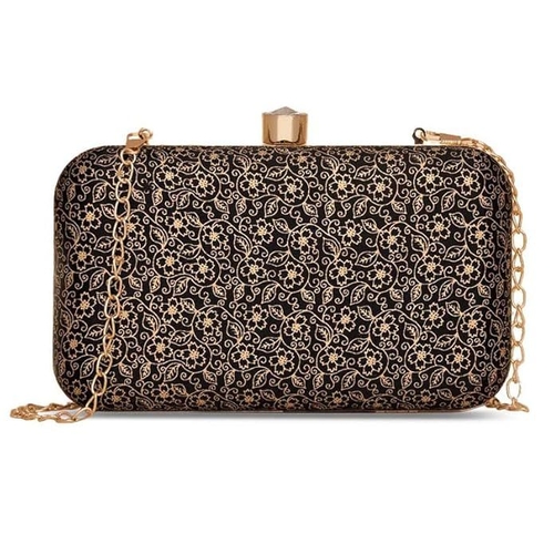Golden flowers Printed Women's Jute Handcrafted Clutch 