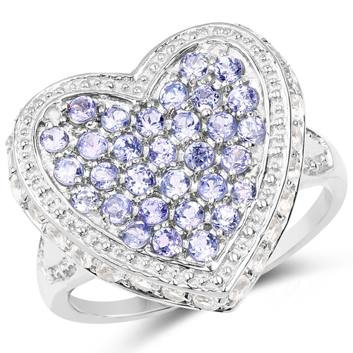 1.81 Carat Genuine Tanzanite and White Topaz .925 Sterling Silver Ring