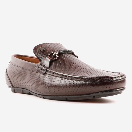 Men Buckle Design Loafer Shoes (Size-6) (Color-BROWN)