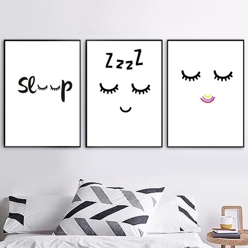 Black White Cartoon Eye Face Quotes Sleep Wall Art