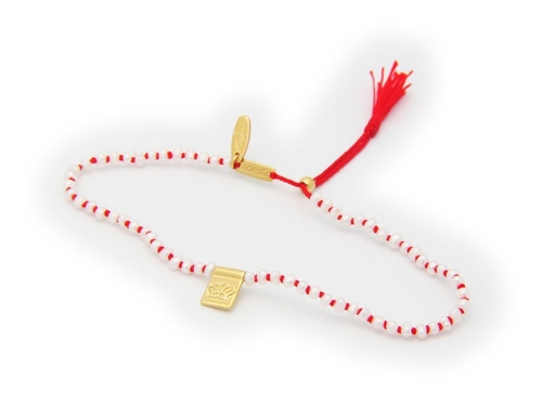 Fronay 552107R Lotus Flower & Pearls Red Cord Bracelet in Gold Plated 