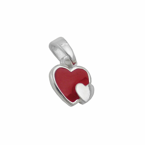 pendant two hearts red silver 925