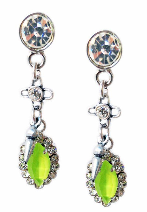 Lime green Swarovski Crystal dangle and drop earrings with