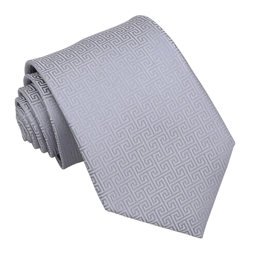 Greek Key Classic Tie - Silver