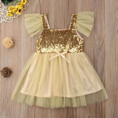 Summer Baby Girls Clothes Dress Floral Sequins