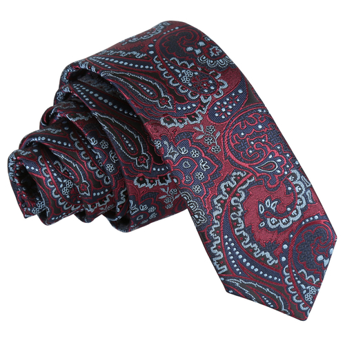 Royal Paisley Skinny Tie - Burgundy & Navy