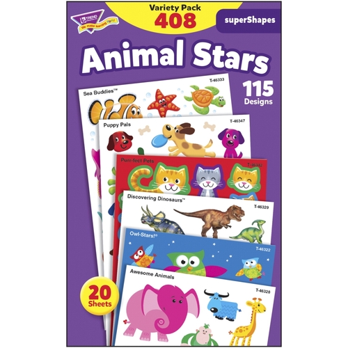 Trend Enterprises 1597429 Animal Stars Supershapes Stickers-Large Valu