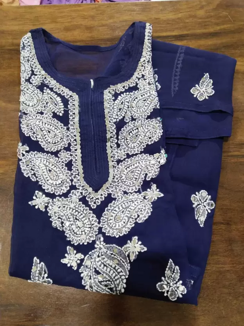 Women Embroidered Georgette A-line Kurta