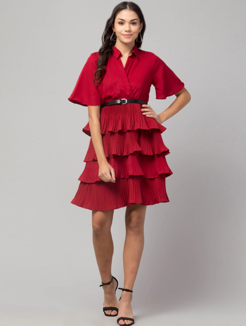 Women Fit and Flare Red Dress (Size L)