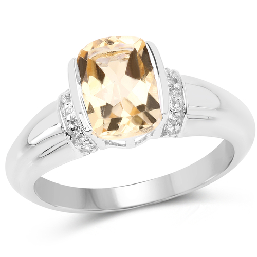 1.72 Carat Genuine Citrine and White Topaz .925 Sterling Silver Ring