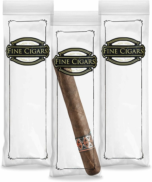 Pack of 100 Slide Seal Closure Cigar Bags 10 x 5. Printed "Fine