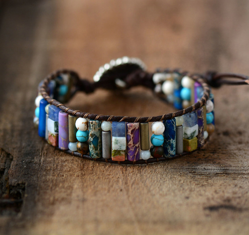 Women Boho Bracelet Tube Shape Natural Stone