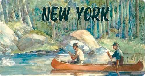 License Plate Travel Poster Art Canoeing Fishing New York