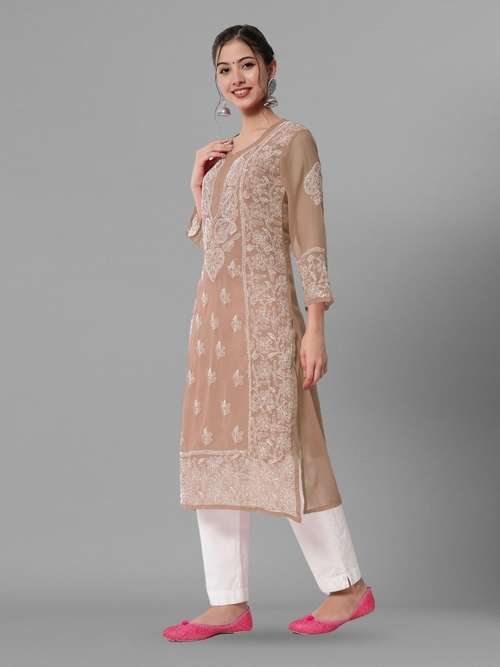 Chikankari Kota Cotton straight Kurta with Matching Slip (Size-S)