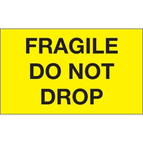 Tape Logic DL1198 3 x 5 in. - Fragile - Do Not Drop Fluorescent Yellow