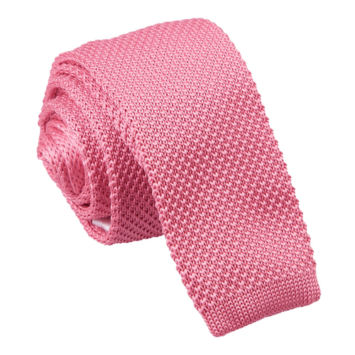 Plain Knitted Skinny Tie - Strawberry Pink