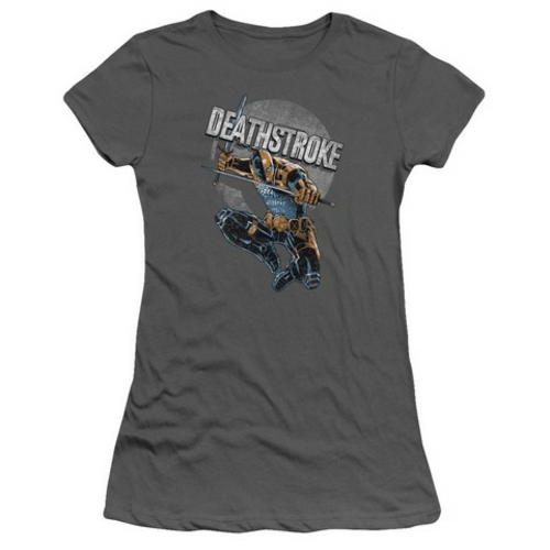 Trevco Jla-Deathstroke Retro Short Sleeve Junior Sheer Tee- Charcoal -