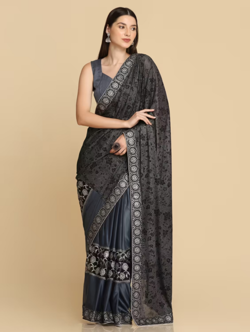 Women's embroidered saree Black