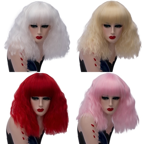 High Quality Wavy Short White Wig With Bangs