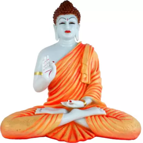 Orange Meditating Buddha in Marble Finish with highly Detailed