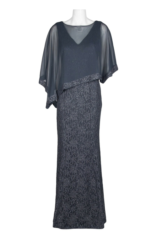 Decode Boat Neck Asymetrical Cape Sleeve Illusion Chiffon Lace Dress