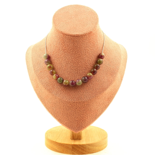 Two-tone Tourmaline 8 mm 15 beads necklace.