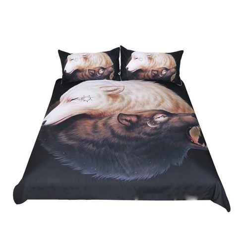 Yin and Yang Wolves Black by JoJoesArt Bedding Set