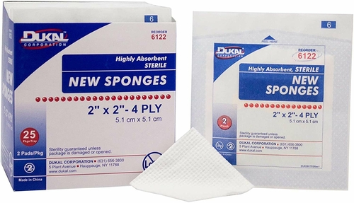 Dukal Non-Woven Sponges 2" x 2". Case of 3000 sterile dressings for