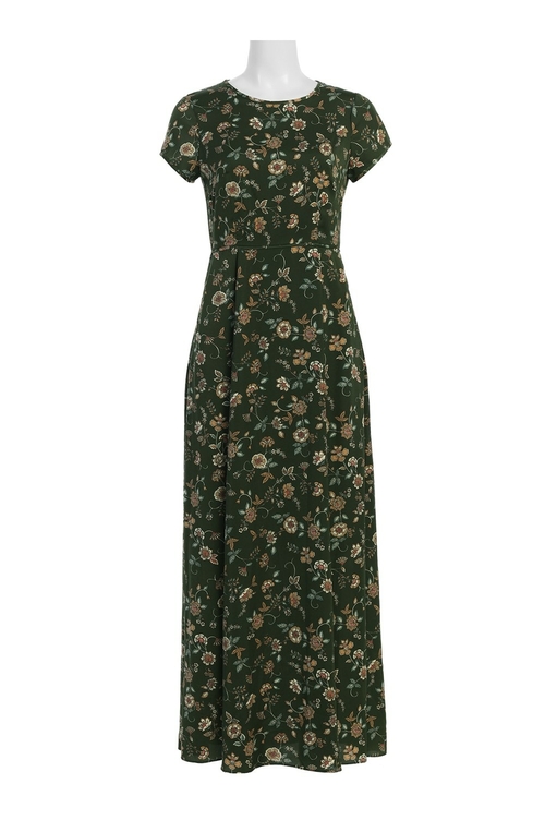 Gal Meets Gal Crew Neck Short Sleeve Box Pleat Zipper Back Floral