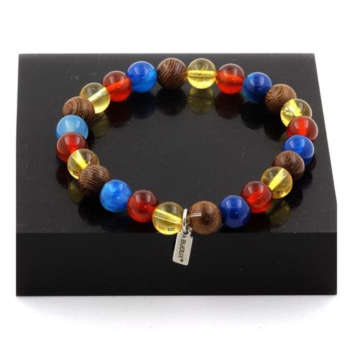 Citrine + Blue Banded Agate + Red Agate + Wood Bracelet 8 mm Beads.